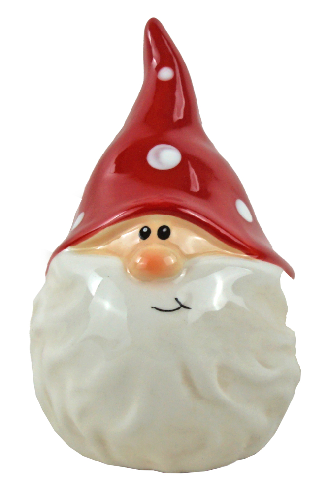 2er-Set Dekorative Weihnachtszwerge - Keramikfiguren mit rot gepunkteter Mütze